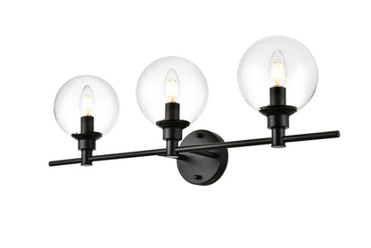 Jaelynn 3 light Black and Clear Bath Sconce