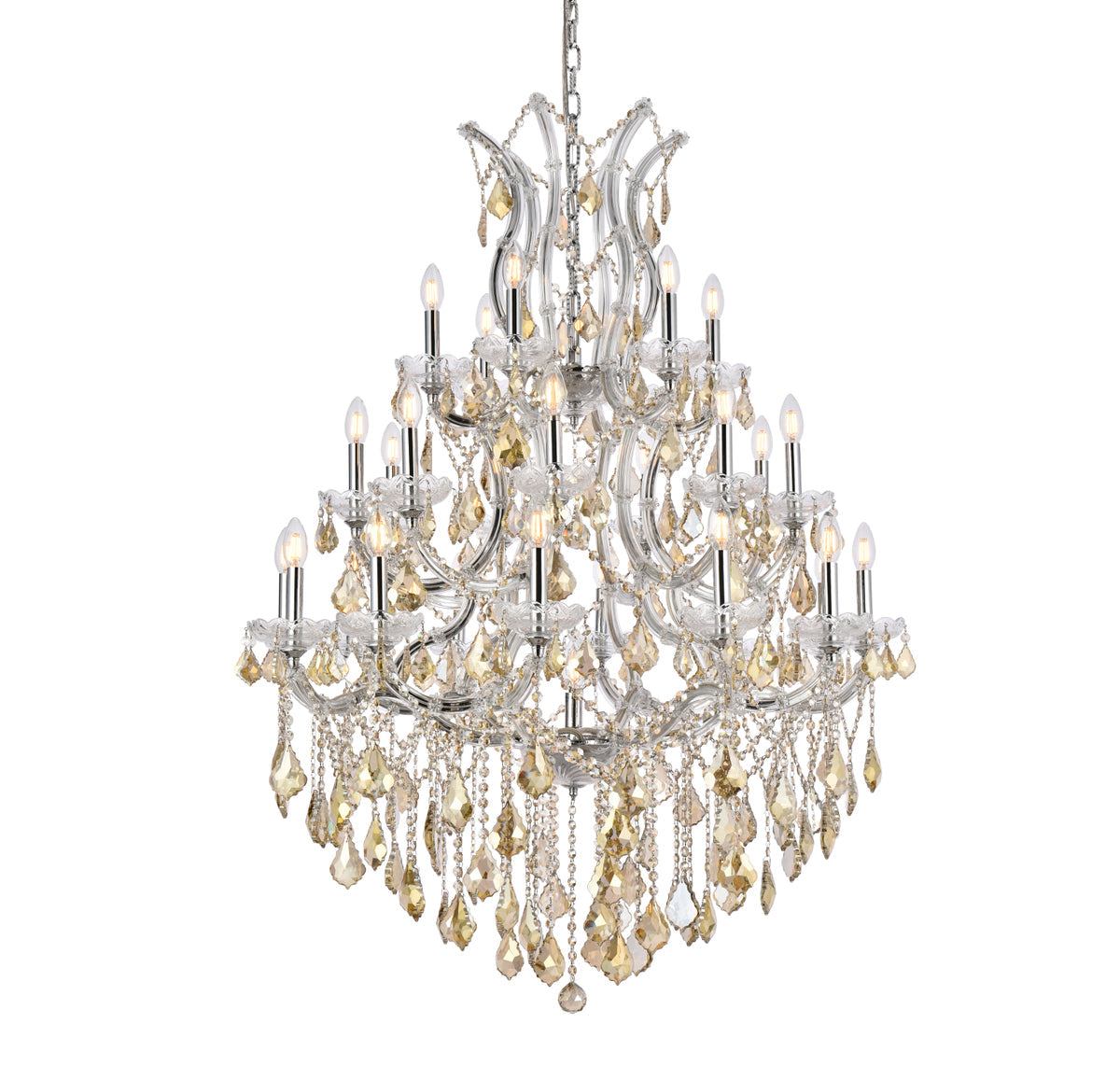 Maria Theresa 28 light Chrome Chandelier Golden Teak (Smoky) Royal Cut Crystal