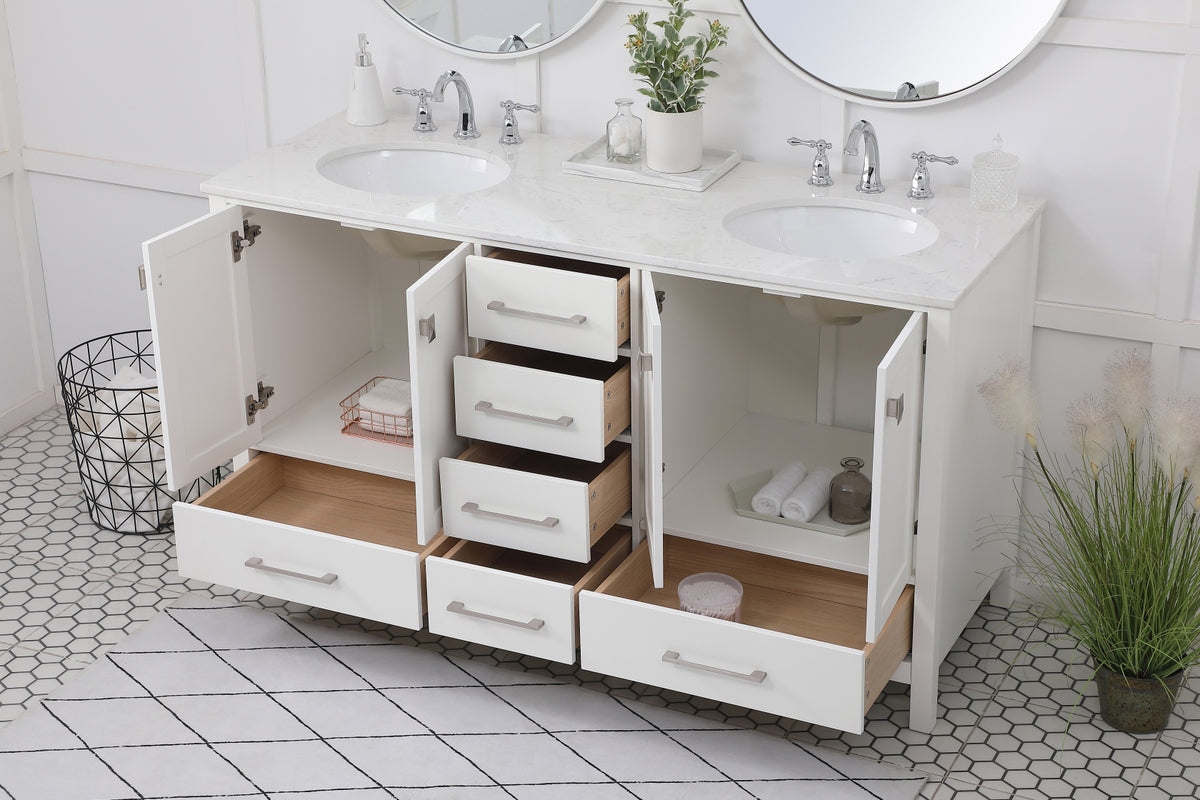 60 inch Double Bathroom Vanity in White