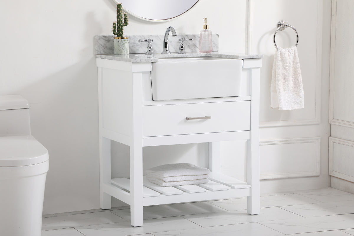 30 inch Single bathroom vanity in white with backsplash