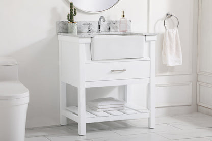30 inch Single bathroom vanity in white with backsplash