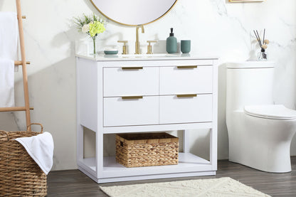 36 inch Single bathroom vanity in white with backsplash