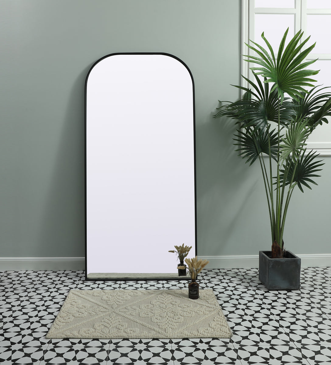 Metal Frame Arch Full Length Mirror 32x66 Inch in Black
