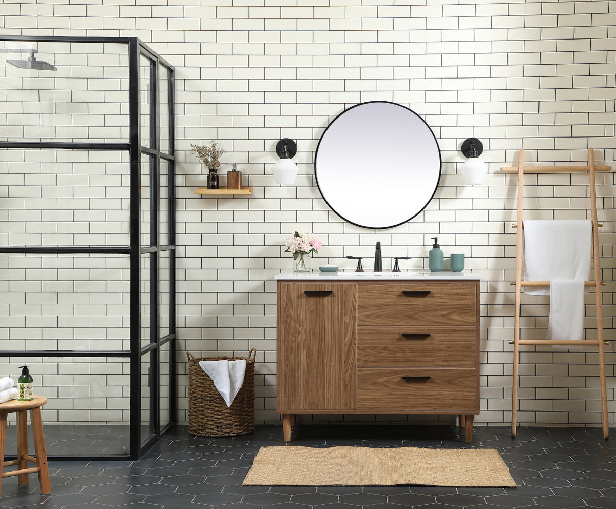 42 inch Single bathroom vanity in walnut brown