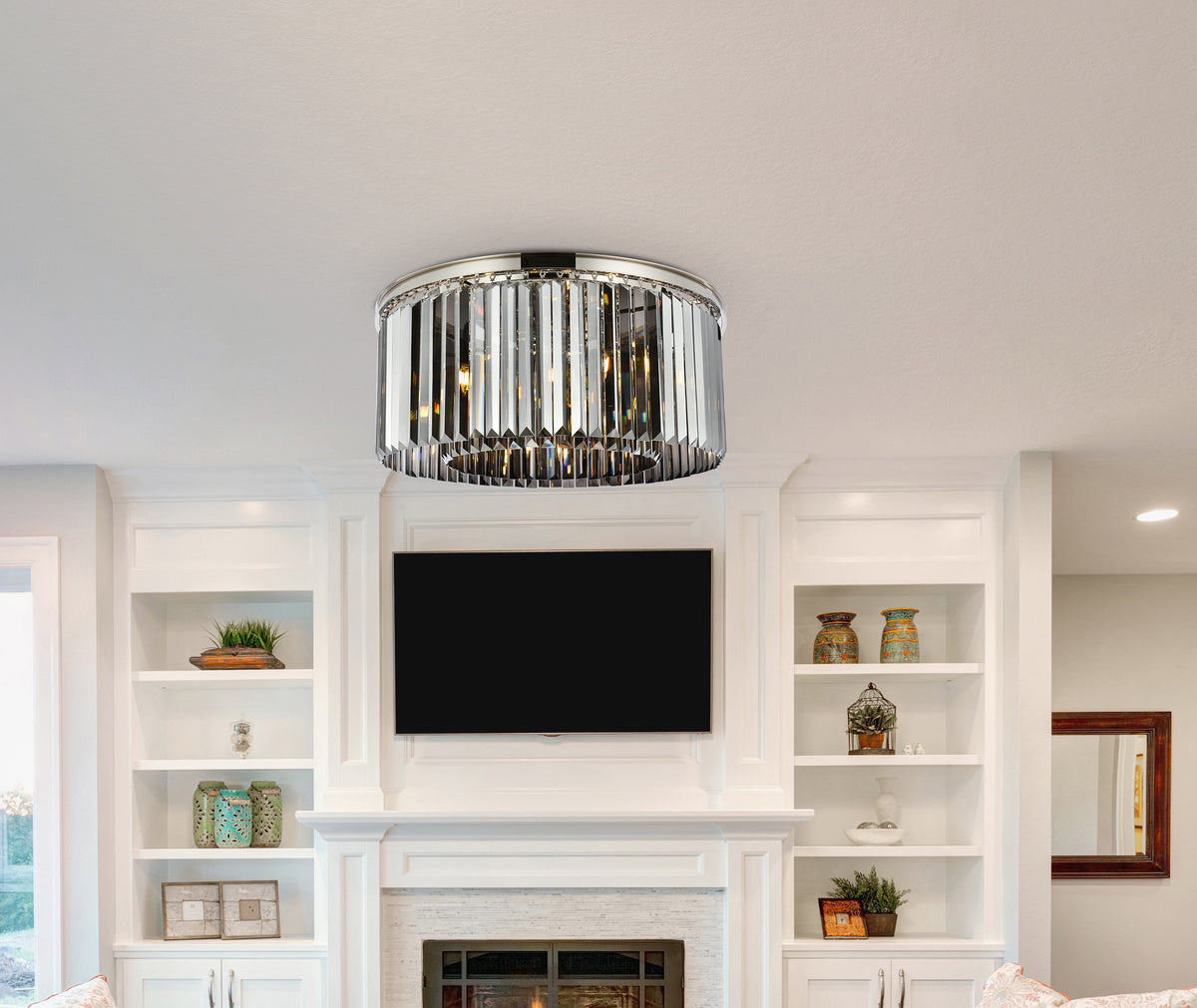 Sydney 8 light polished nickel Flush Mount Silver Shade (Grey) Royal Cut Crystal