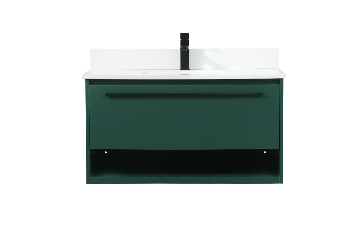36 inch Single bathroom vanity in green with backsplash