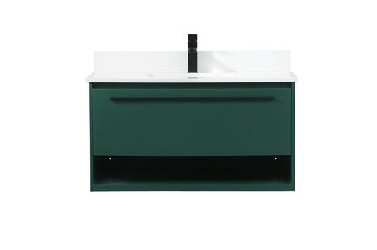 36 inch Single bathroom vanity in green with backsplash
