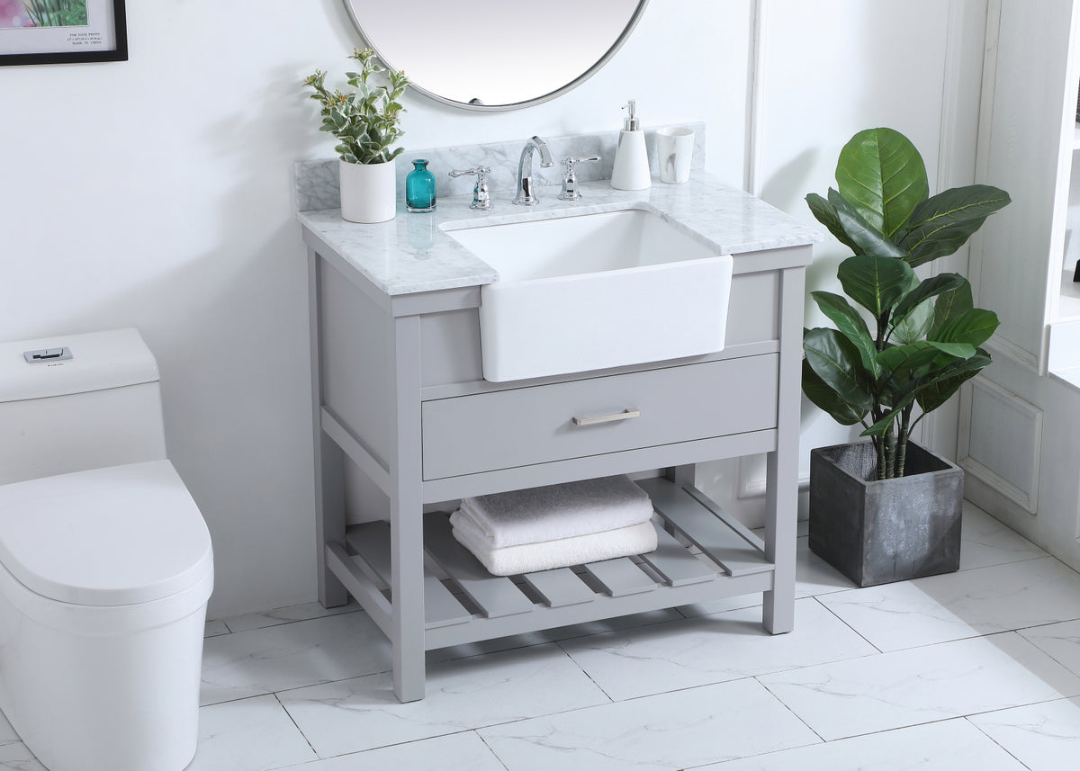 36 inch Single bathroom vanity in grey with backsplash
