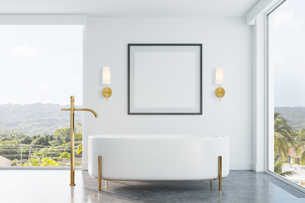 Mel 1 light Brass and White shade wall sconce