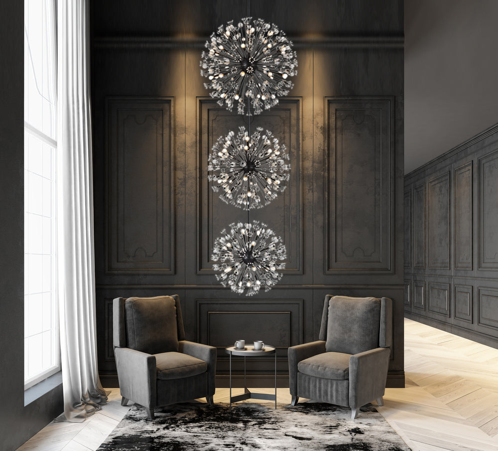 Vera 44 inch three tiers crystal starburst chandelier in black