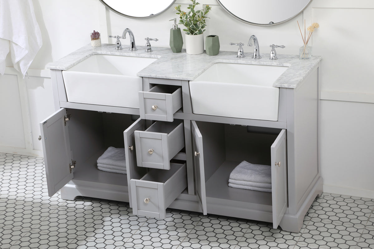 60 inch double bathroom vanity in grey