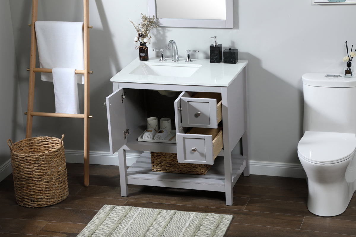 32 inch Single bathroom vanity in grey with backsplash