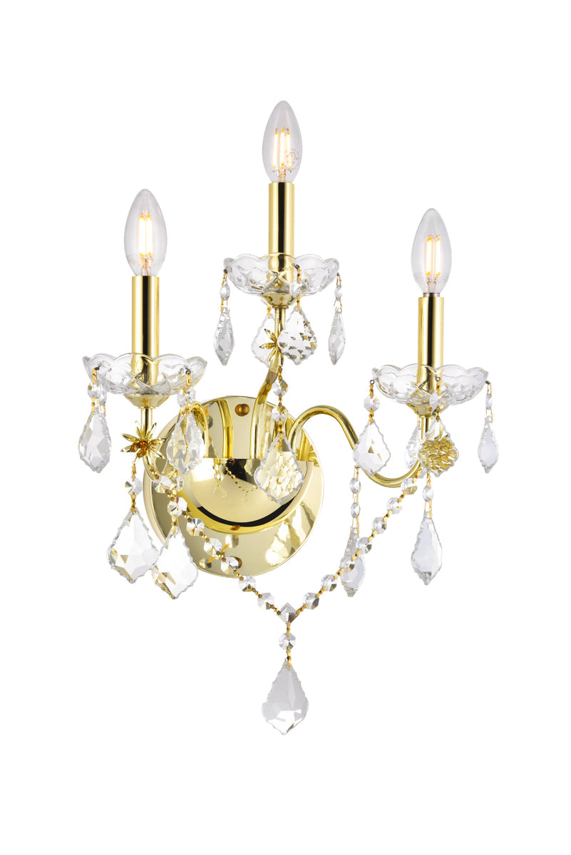 St. Francis 3 light Gold Wall Sconce Clear Royal Cut Crystal