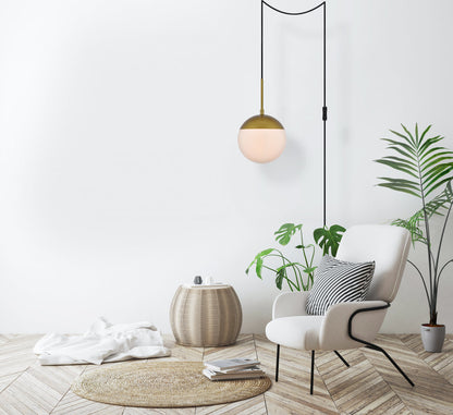 Eclipse 1 Light Brass plug in pendant With Frosted White Glass