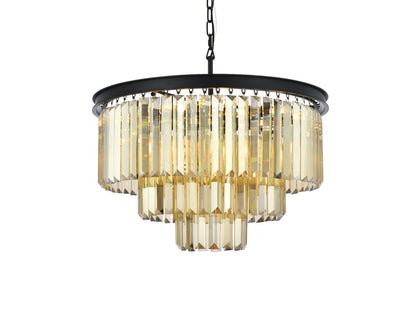Sydney 9 light Matte Black Chandelier Golden Teak (Smoky) Royal Cut Crystal