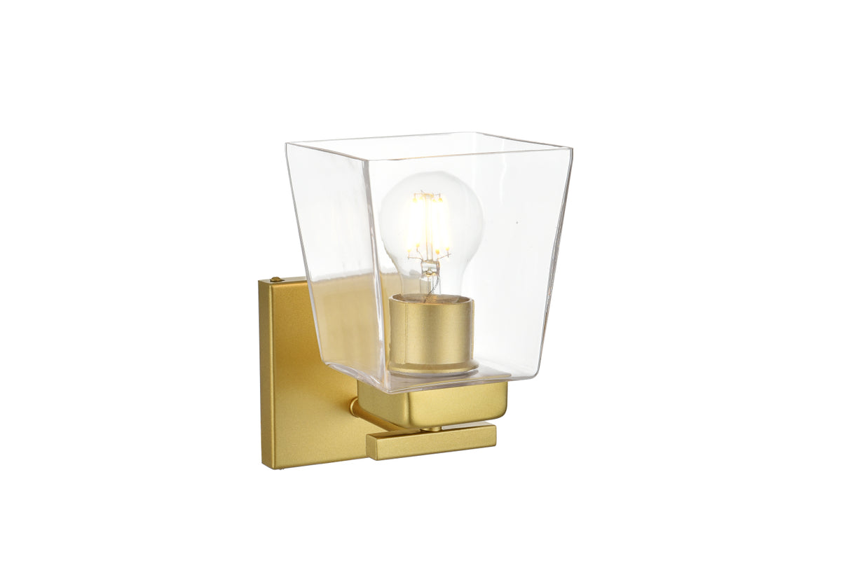 Merrick 1 light Brass and Clear Bath Sconce