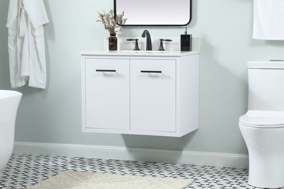 30 inch Single bathroom vanity in white with backsplash