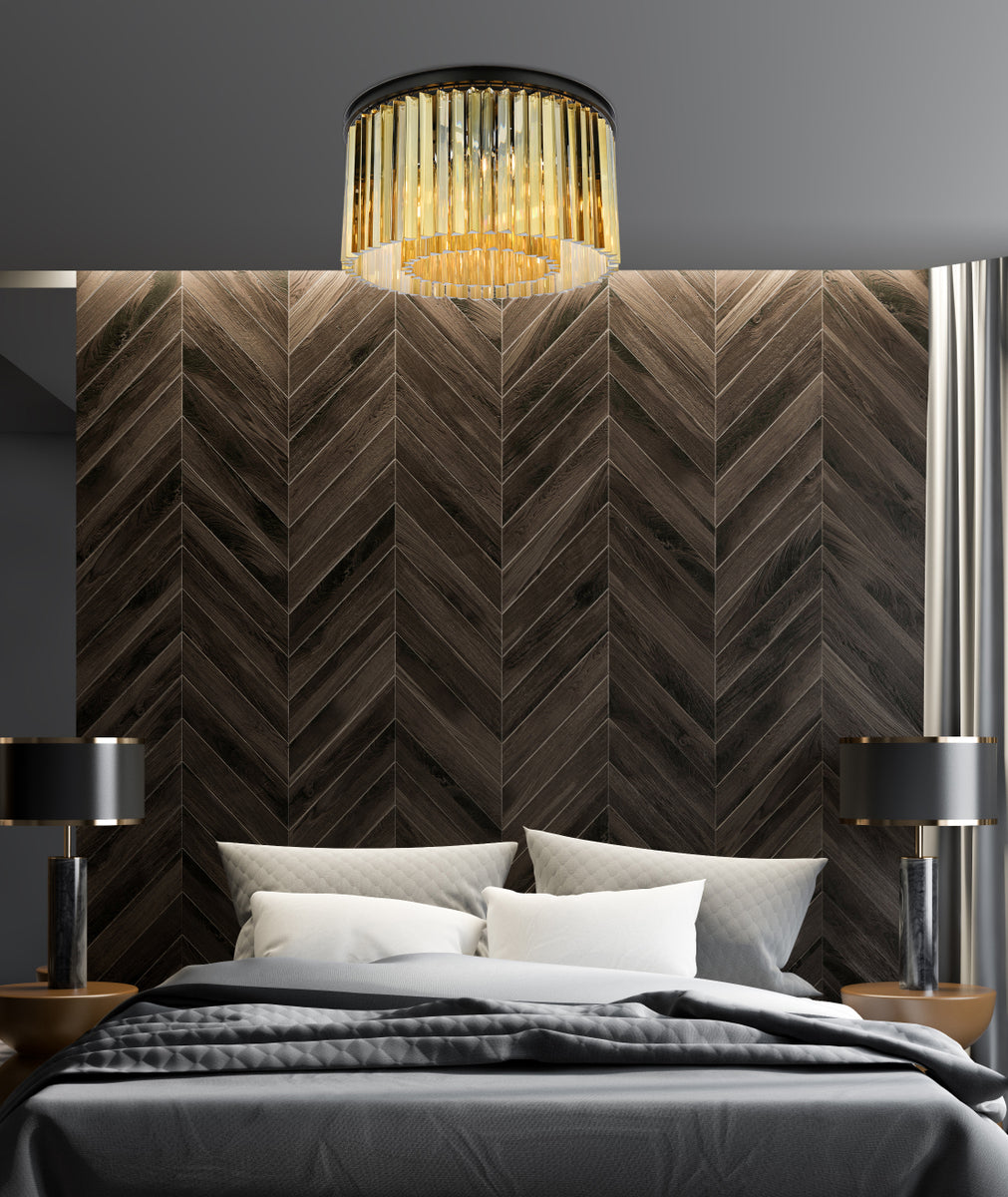 Sydney 8 light Matte Black Flush Mount Golden Teak (Smoky) Royal Cut Crystal