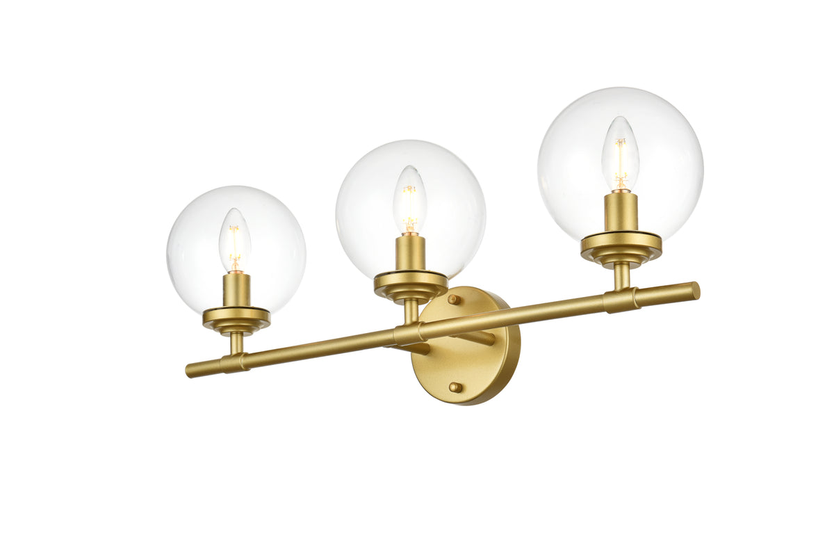 Ingrid 3 light Brass and Clear Bath Sconce