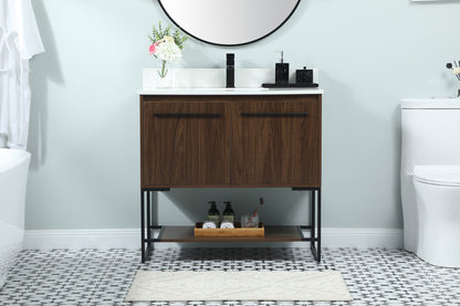 36 inch Single bathroom vanity in walnut with backsplash