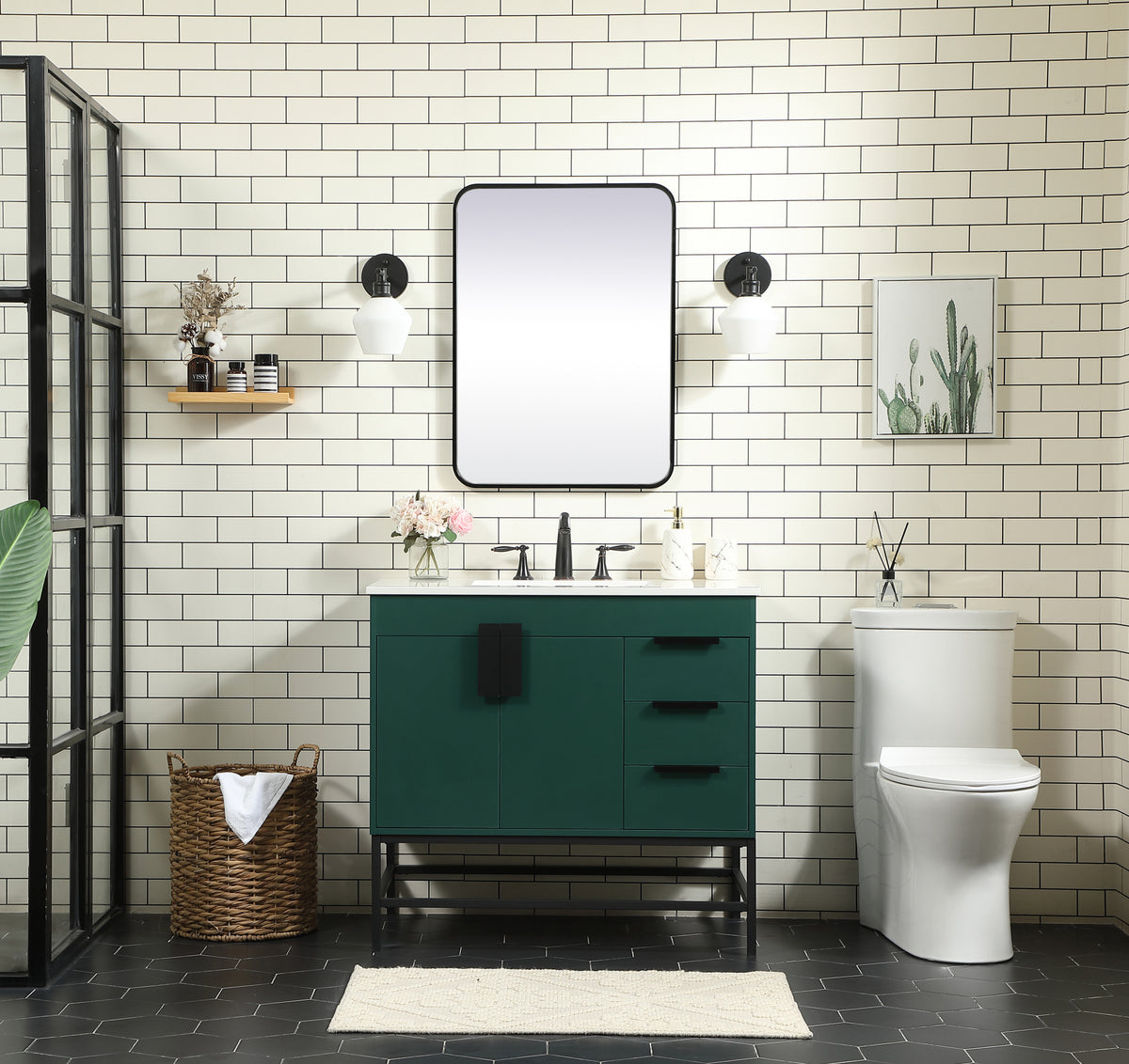 36 inch Single bathroom vanity in green