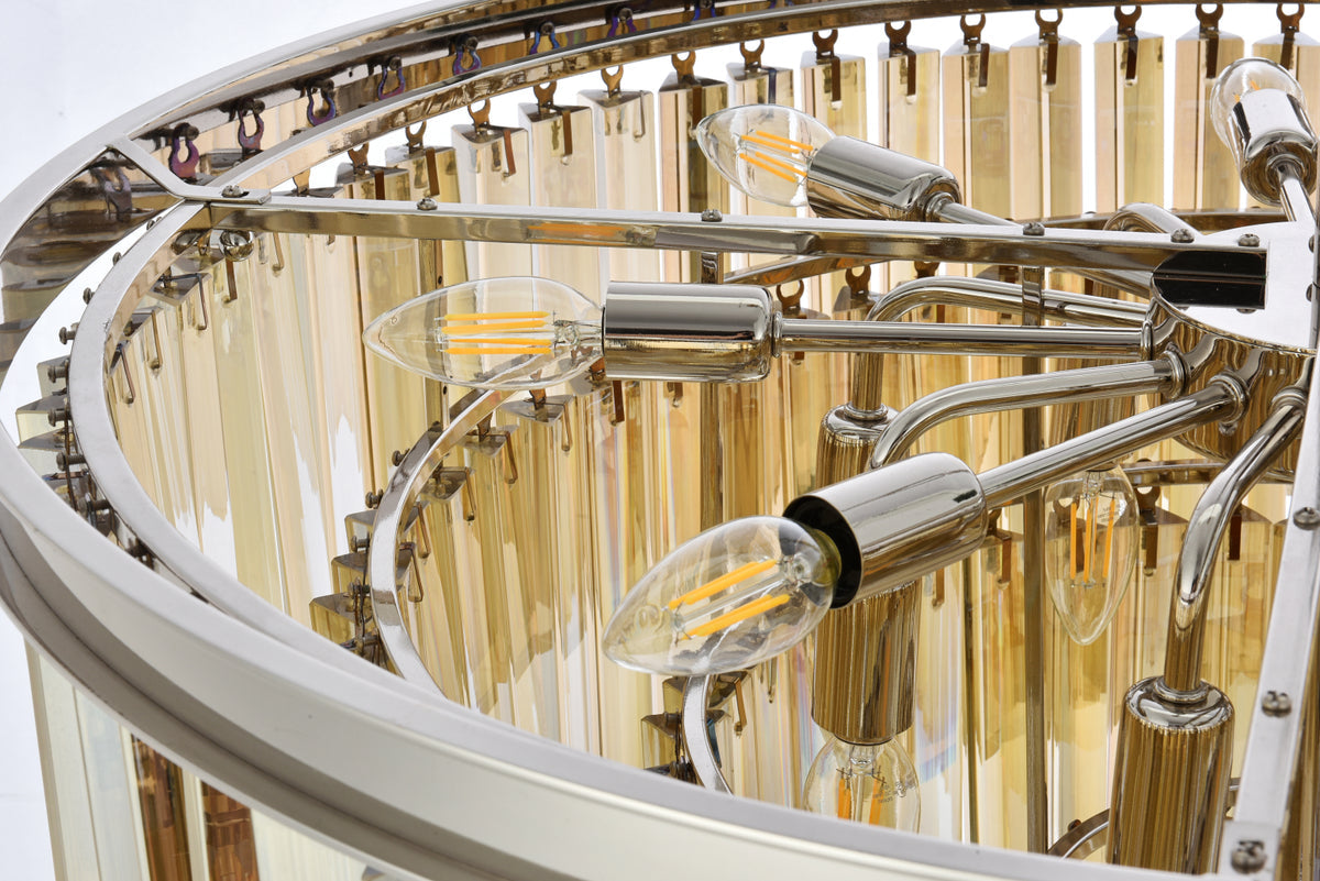 Sydney 17 light polished nickel Chandelier Golden Teak (Smoky) Royal Cut Crystal