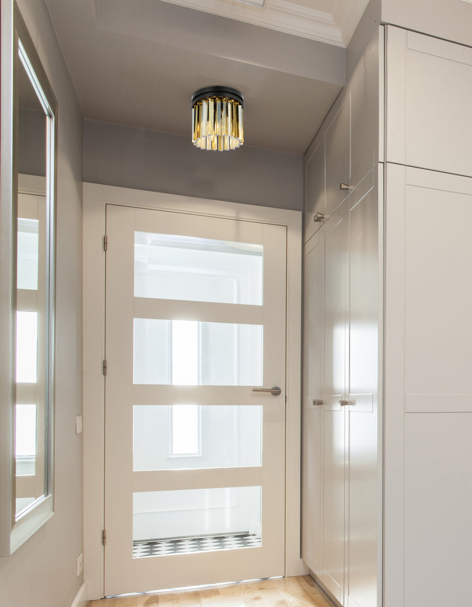 Sydney 3 light Matte Black Flush Mount Golden Teak (Smoky) Royal Cut Crystal