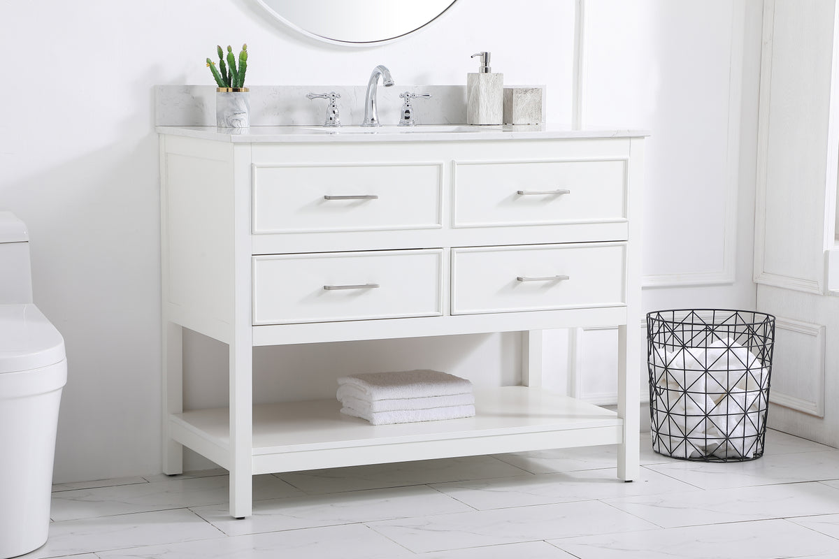 42 inch Single bathroom vanity in white with backsplash