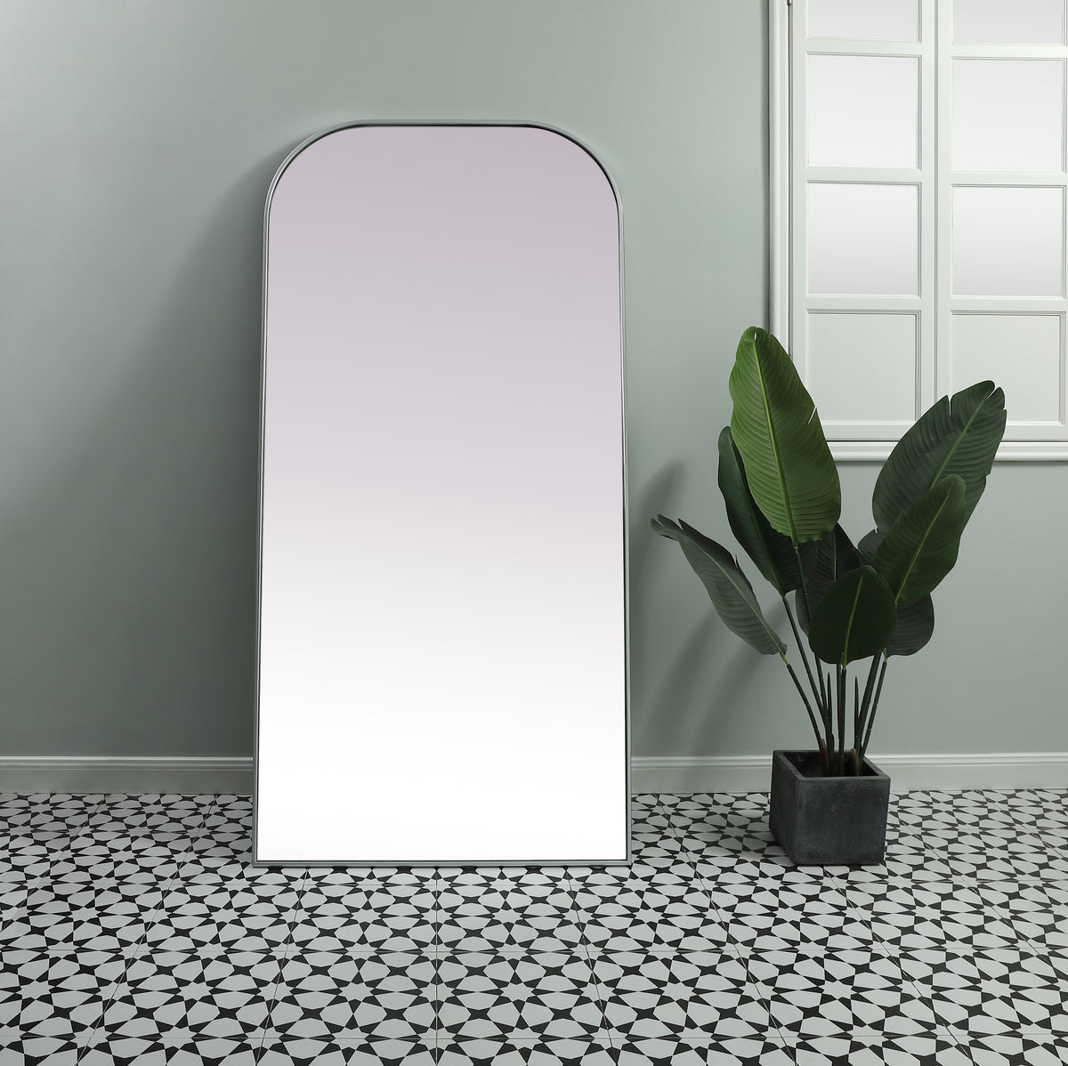 Metal Frame Arch Full Length Mirror 35x72 Inch in Silver