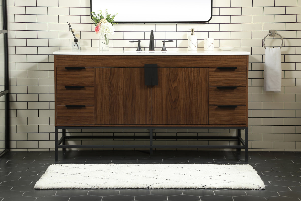 60 inch Single bathroom vanity in walnut