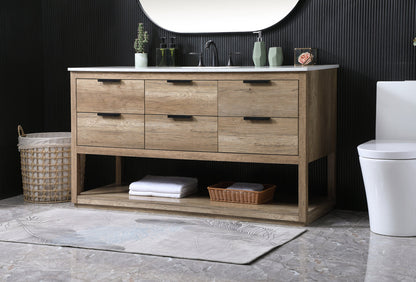 60 Inch SIngle Bathroom Vanity In Natural Oak