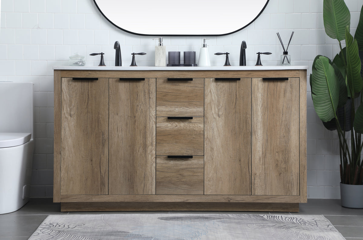 60 Inch Double Bathroom Vanity In Natural Oak