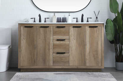 60 Inch Double Bathroom Vanity In Natural Oak