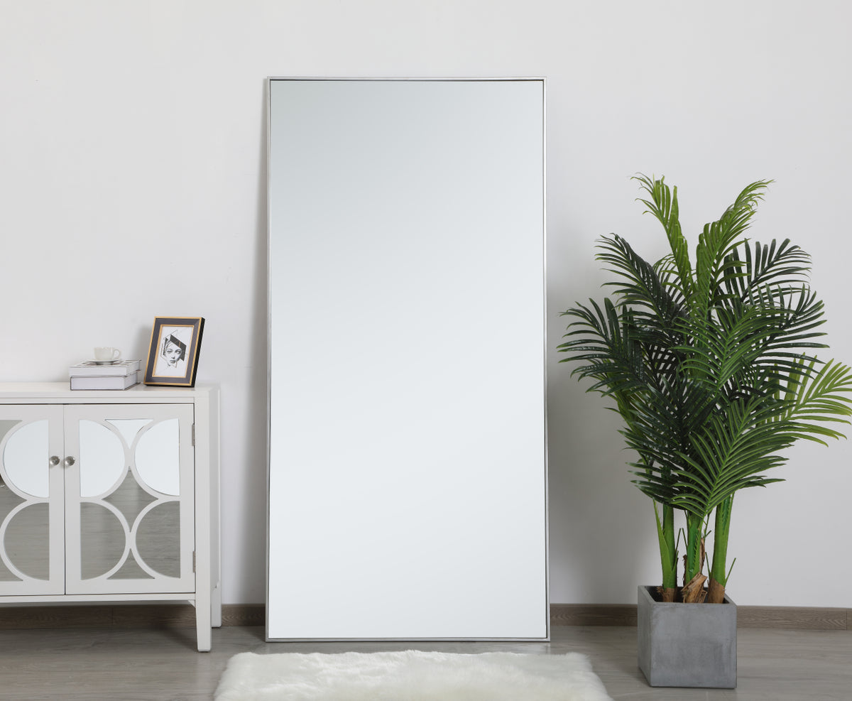 Metal frame rectangle mirror 36 inch in silver