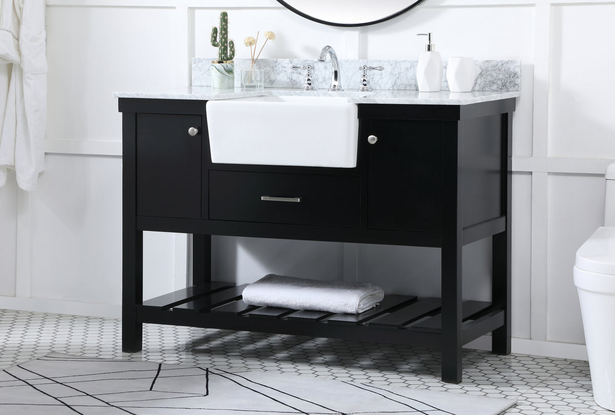 48 inch Single bathroom vanity in black with backsplash