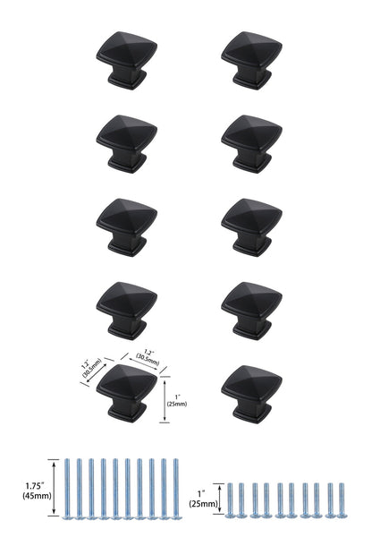Marcel 1.2" Matte Black Square Knob Multipack (Set of 10)