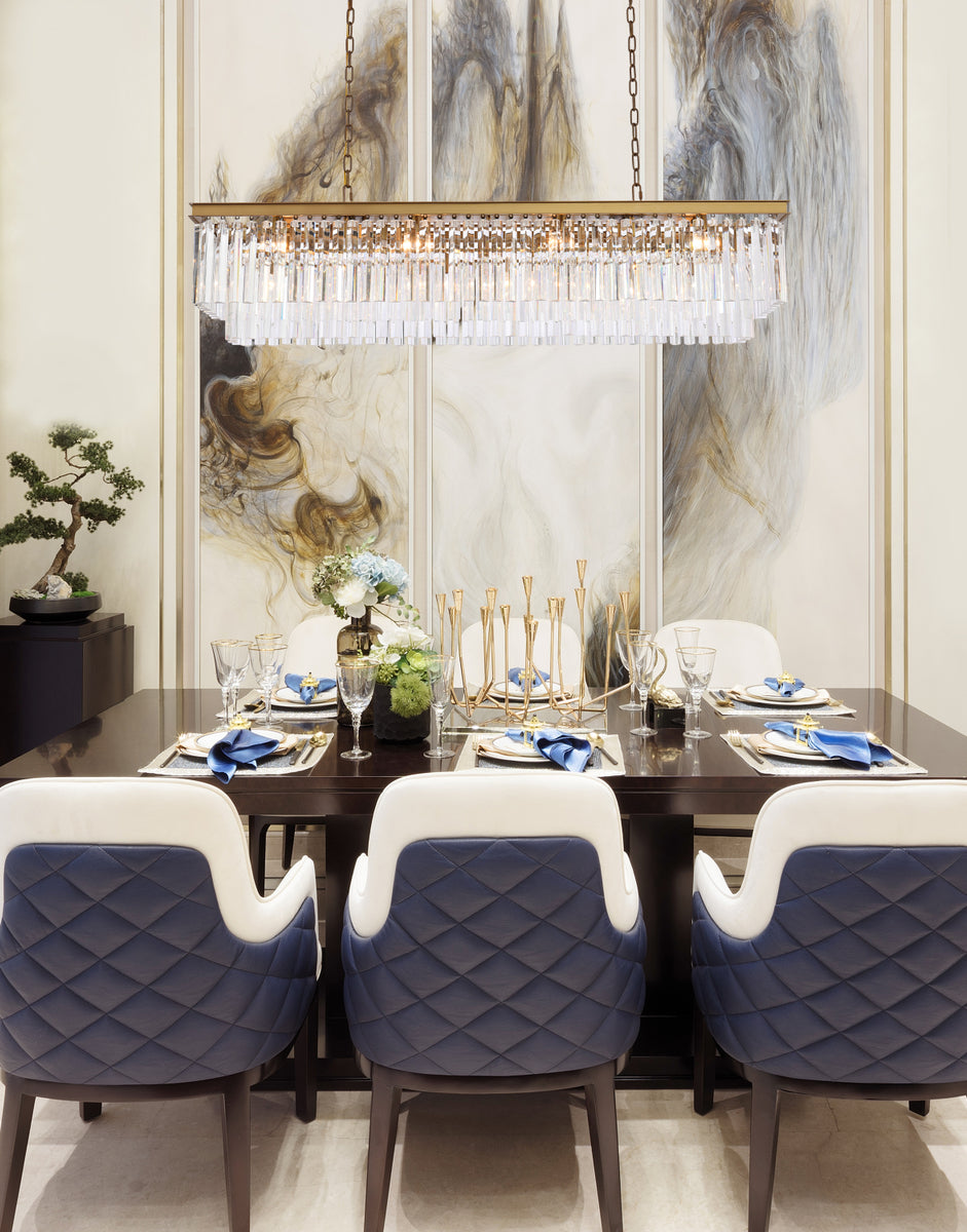 Sydney 60 inch rectangle crystal chandelier in satin gold