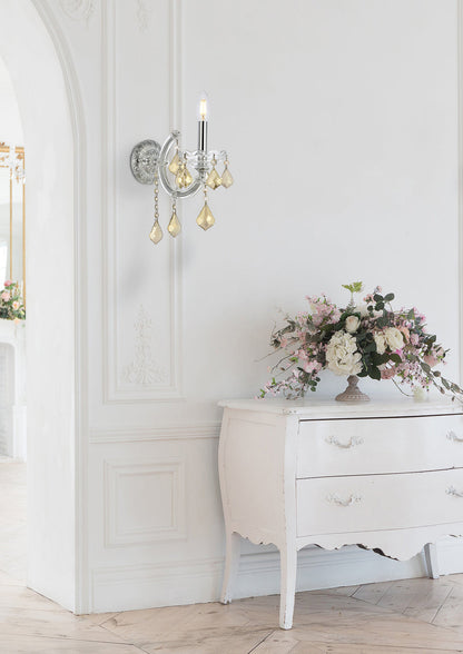 Maria Theresa 1 light Chrome Wall Sconce Golden Teak (Smoky) Royal Cut Crystal