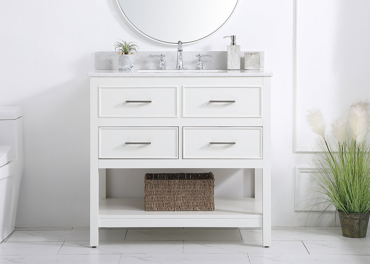 36 inch Single bathroom vanity in white with backsplash