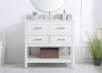 36 inch Single bathroom vanity in white with backsplash