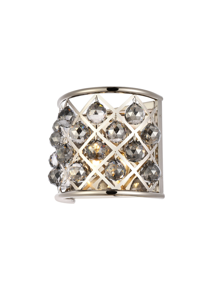 Madison 1 light polished Nickel Wall Sconce Silver Shade (Grey) Royal Cut Crystal