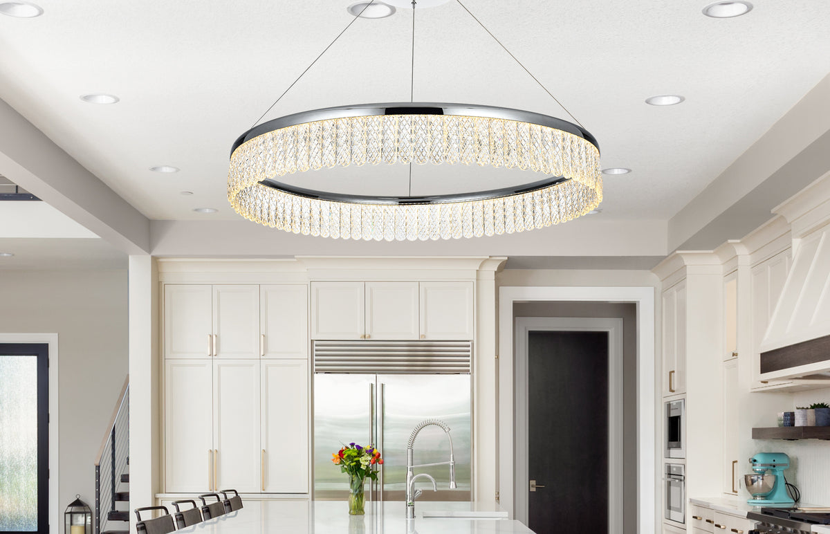 Rune 32 inch Adjustable LED chandelier in Chrome