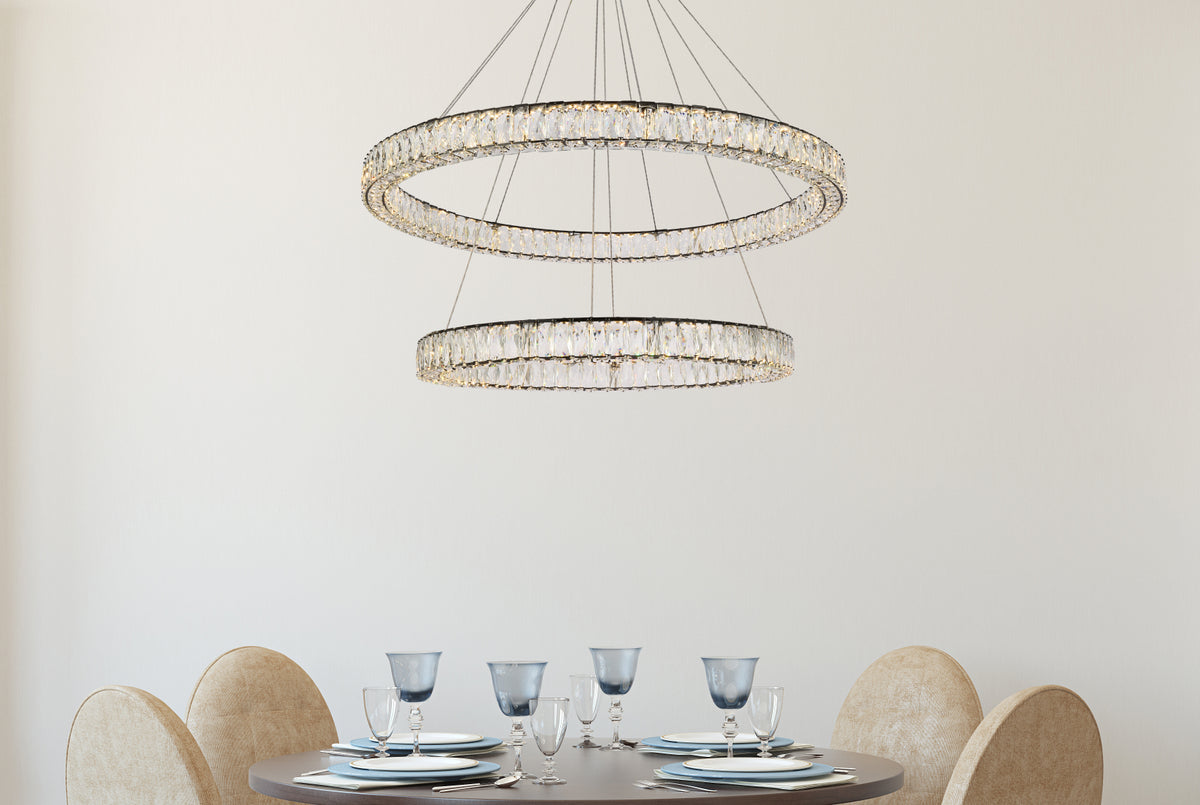 Monroe 42 inch LED round double ring pendant in black