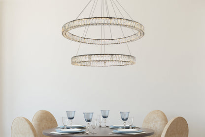 Monroe 42 inch LED round double ring pendant in black