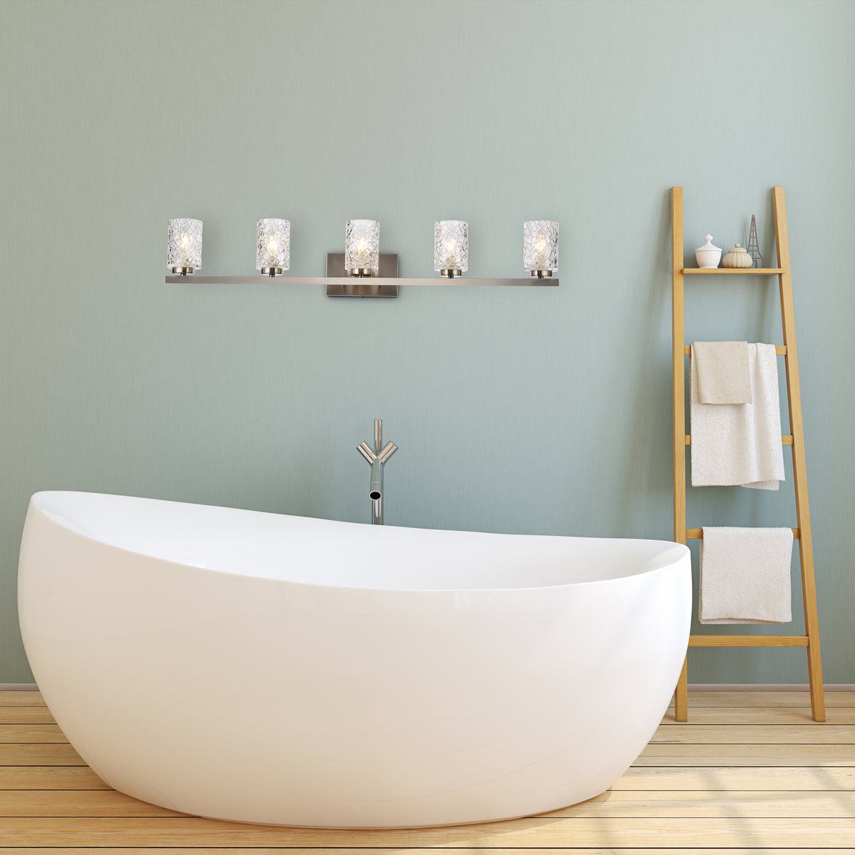 Cassie 5 lights bath sconce in satin nickel with clear shade