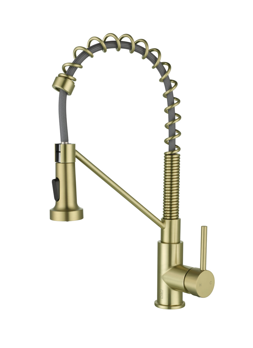 Yara Single Handle Pull Down Sprayer Kitchen Faucet in Brushed Gold