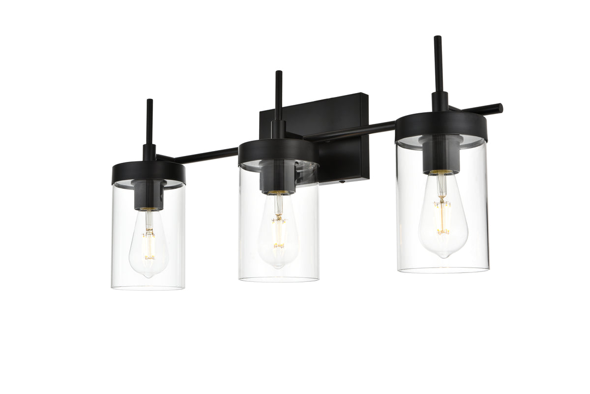 Benny 3 light Black and Clear Bath Sconce