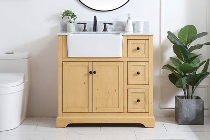 36 inch Single bathroom vanity in natural wood with backsplash
