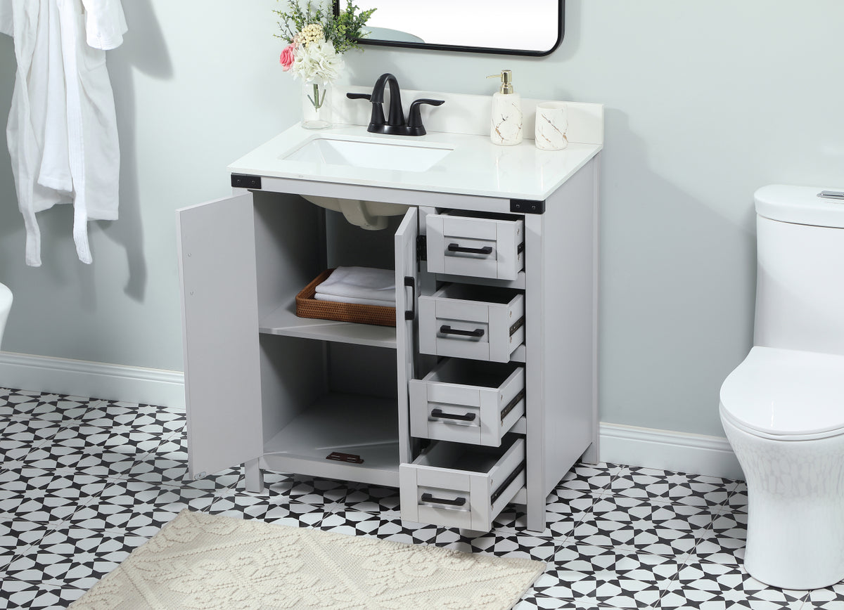 32 inch Single bathroom vanity in grey with backsplash