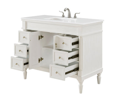 42 inch Single Bathroom vanity in Antique White with ivory white engineered marble